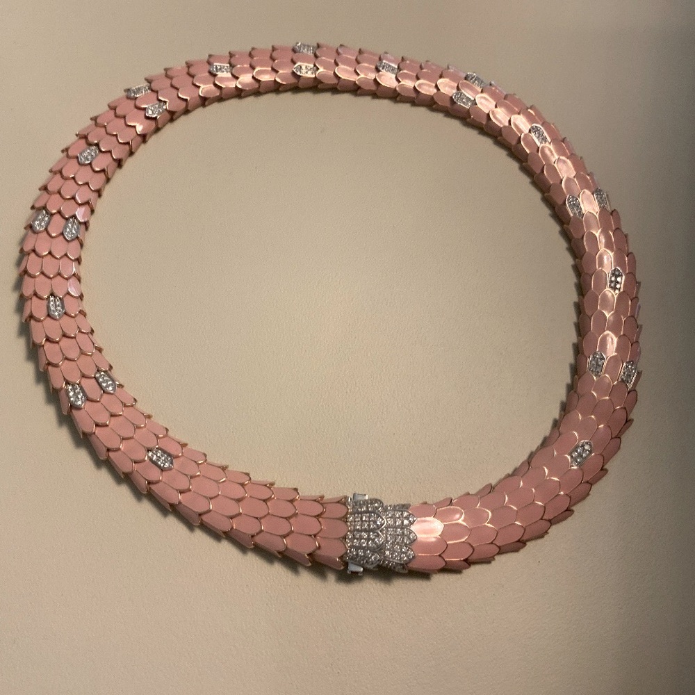 18KT Roberto Coin Cobra Pink Enamel Diamond Rose Gold Necklace